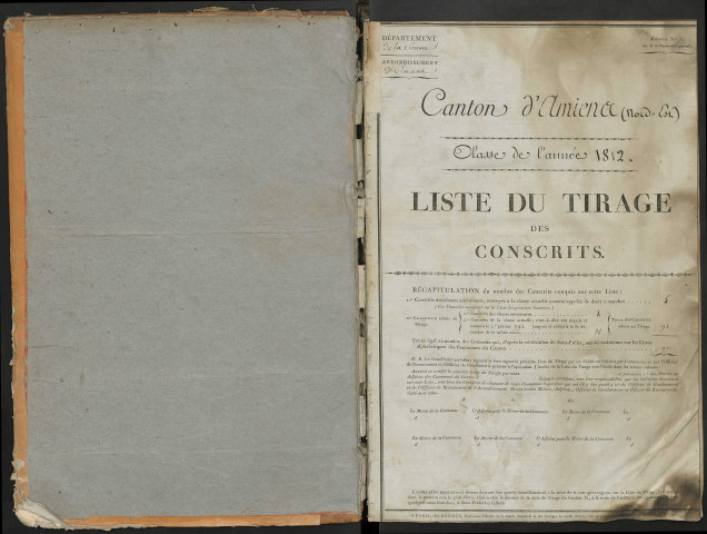 Listes du tirage au sort (arrondissement d'Amiens) de l'année 1812