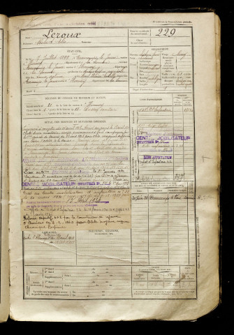Leroux, Robert Elie, né le 07 juillet 1899 à Beaucamps-le-Jeune (Somme), classe 1919, matricule n° 229, Bureau de recrutement d'Amiens