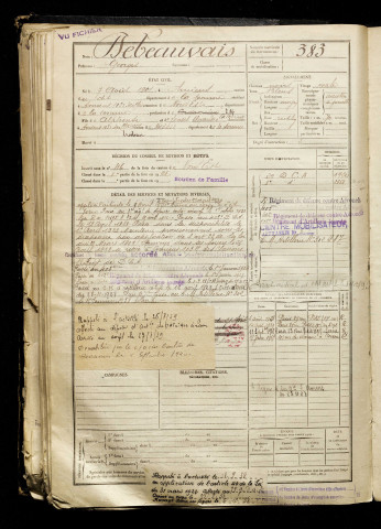 Debeauvais, Georges, né le 07 août 1901 à Amiens (Somme), classe 1921, matricule n° 383, Bureau de recrutement d'Amiens