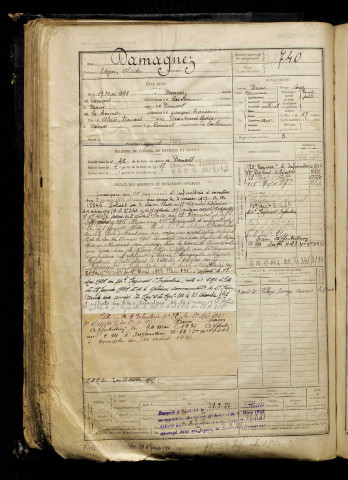 Damagnez, Edgar Alcide, né le 19 mai 1898 à Naours (Somme), classe 1918, matricule n° 740, Bureau de recrutement d'Abbeville