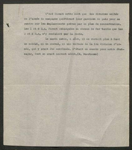 Témoignage de Baertsonn, M. et correspondance avec Jacques Péricard