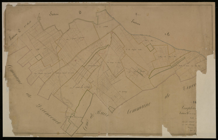 Plan du cadastre napoléonien - Templeux-la-Fosse : Rouge Aval (Au), B