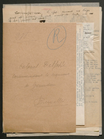 Témoignage de Delfosse (Colonel) et correspondance avec Jacques Péricard