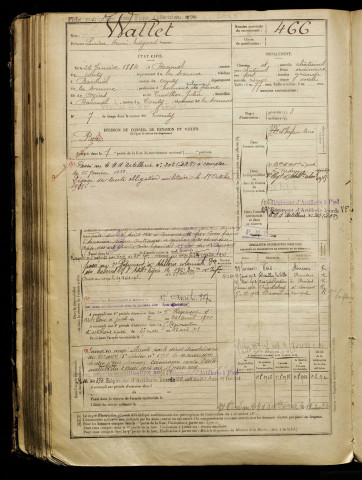 Wallet, Lucien Henri Edgard, né le 24 janvier 1884 à Bacouel-sur-Selle (Somme), classe 1904, matricule n° 466, Bureau de recrutement d'Amiens