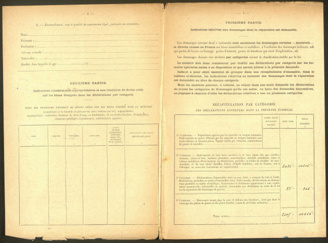 Bouchavesnes-Bergen. Demande d'indemnisation des dommages de guerre : dossier Brun-Bégard Augusta