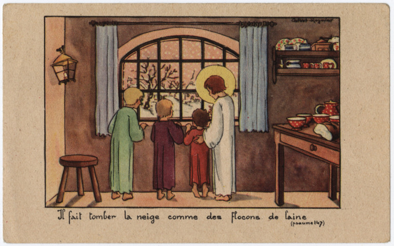 Il fait tomber la neige comme des flocons de laine (psaume 147). j'ai reçu Jésus pour la première fois en la fête de Pâques 1952, Geneviève Marié
