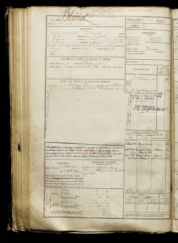 Blériot, Léon Charles Jules, né le 27 décembre 1893 à Liéramont (Somme), classe 1913, matricule n° 690, Bureau de recrutement de Péronne