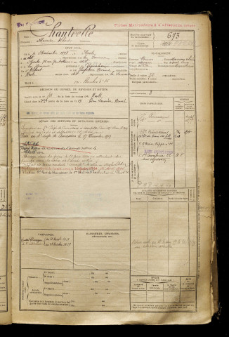 Chantrelle, Maxime Albert, né le 04 novembre 1898 à Nesle (Somme), classe 1918, matricule n° 673, Bureau de recrutement de Péronne