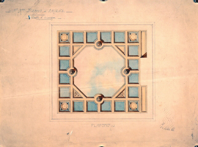 Propriété de Mr Blériot : dessin du plafond de la salle à manger dressé par l'architecte Delefortrie
