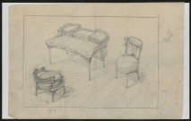 Un bureau et deux chaises de l'Hôtel Bouctot-Vagniez