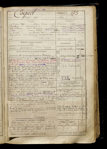 Coquel, Eugène, né le 11 juin 1890 à Ailly-sur-Somme (Somme), classe 1910, matricule n° 175, Bureau de recrutement d'Amiens