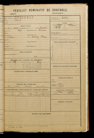 Desseaux, Louis, né le 05 avril 1897 à Quend (Somme), classe 1917, matricule n° 554, Bureau de recrutement d'Abbeville
