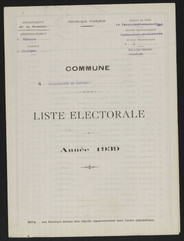 Liste électorale : Foucaucourt-en-Santerre