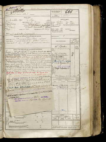 Villette, Marcel Marie Albert, né le 20 octobre 1896 à Roye (Somme), classe 1916, matricule n° 685, Bureau de recrutement de Péronne