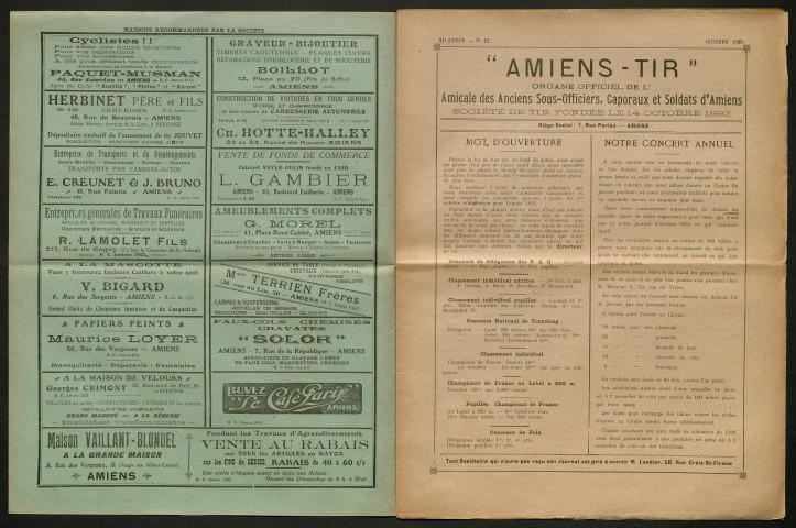 Amiens-tir, organe officiel de l'amicale des anciens sous-officiers, caporaux et soldats d'Amiens, numéro 12 (octobre 1925)
