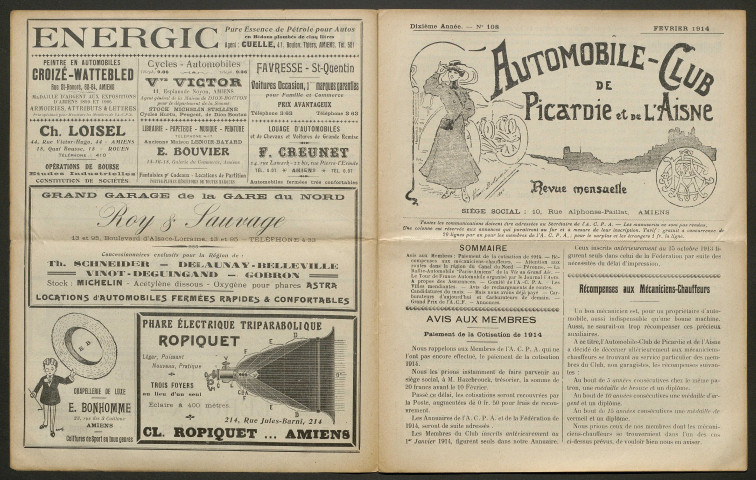 Automobile-club de Picardie et de l'Aisne. Revue mensuelle, 10e année, février 1914