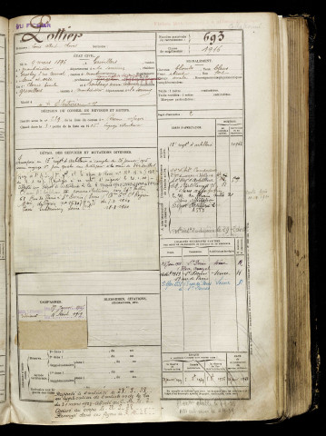 Pottier, Louis Albert Clovis, né le 09 mars 1896 à Grivillers (Somme), classe 1916, matricule n° 693, Bureau de recrutement de Péronne