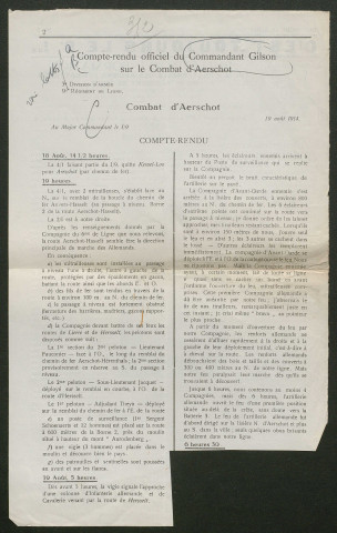 Témoignage de Gilson, G. (Colonel - Capitaine commandant) et correspondance avec Jacques Péricard