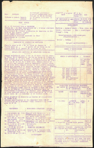 Certificat provisoire d'ancien combattant délivré à André Bonnard par le Rt de Péronne le 16 avril 1929 sous le n° 2422