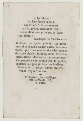Messe du jour. Voici que le pain des anges va devenir le pain des hommes. L'Enfant Jésus avec un calice