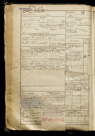 Delatte, Fernand, né le 19 septembre 1896 à Moreuil (Somme), classe 1916, matricule n° 78, Bureau de recrutement de Péronne
