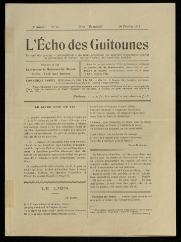 L'ECHO DES GUITOUNES. ORGANE OFFICIEL DES POILUS DU 144E DE LIGNE