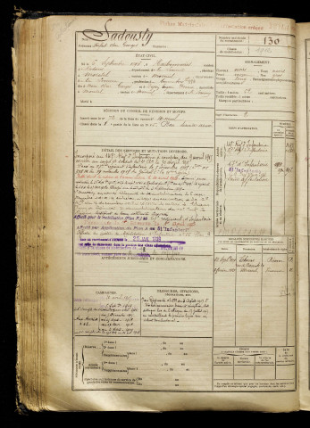 Sadousty, Parfait Oscar Georges, né le 06 septembre 1896 à Harbonnières (Somme), classe 1916, matricule n° 130, Bureau de recrutement de Péronne