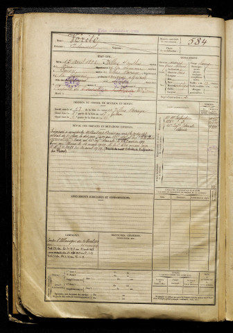 Vérité, Edouard, né le 15 avril 1898 à Villers-sur-Authie (Somme), classe 1918, matricule n° 584, Bureau de recrutement d'Amiens