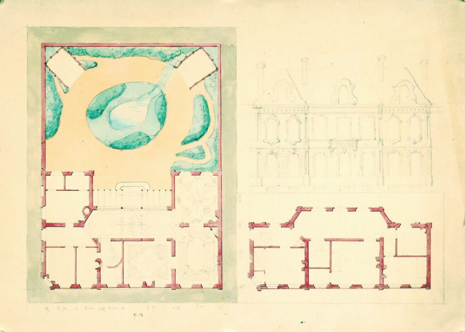 Château et parc : plan d'ensemble du jardin et du château par l'architecte Delefortrie