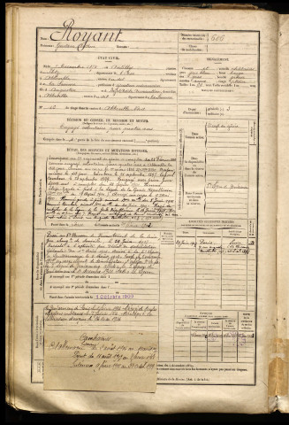 Royant, Gustave Arthur, né le 07 décembre 1875 à Antilly (Oise), classe 1895, matricule n° 606, Bureau de recrutement d'Abbeville