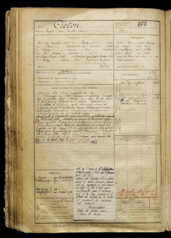 Creton, Eugène Pierre Emile, né le 27 novembre 1886 à Crotoy (Le) (Somme), classe 1906, matricule n° 762, Bureau de recrutement d'Abbeville
