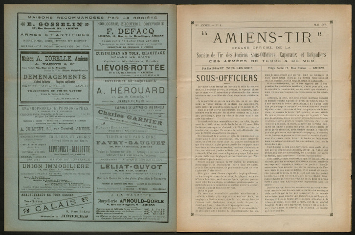 Amiens-tir, organe officiel de l'amicale des anciens sous-officiers, caporaux et soldats d'Amiens, numéro 5 (mai 1907)