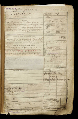 Cordier, Robert Eugène, né le 28 janvier 1895 à Saint-Riquier (Somme), classe 1915, matricule n° 13, Bureau de recrutement d'Abbeville