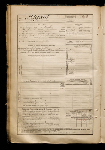 Rigaut, Louis Jean Baptiste Théophile, né le 03 janvier 1871 à Arvillers (Somme), classe 1891, matricule n° 302, Bureau de recrutement de Péronne