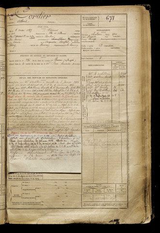 Cordier, Albert, né le 01 mai 1897 à Rennes (Ille-et-Vilaine), classe 1917, matricule n° 671, Bureau de recrutement de Péronne