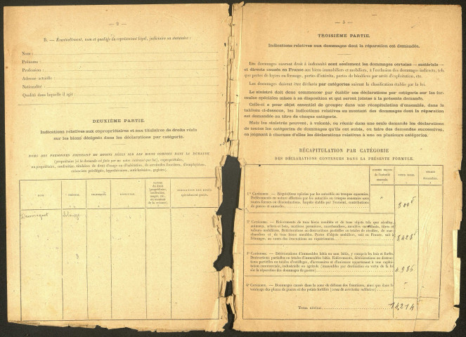 Ham. Demande d'indemnisation des dommages de guerre : dossier Duwicquet