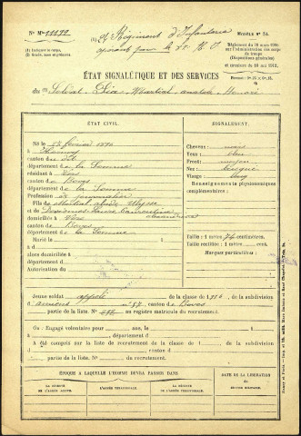Pia, Martial Anatole Honoré, né le 27 février 1896 à Hornoy-le-Bourg (Somme), classe 1916, matricule n° 292, Bureau de recrutement d'Amiens