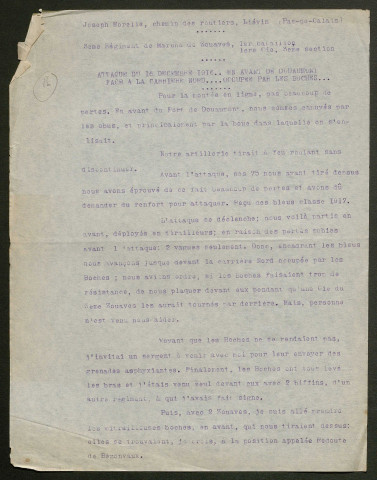 Témoignage de Morelle, Joseph et correspondance avec Jacques Péricard