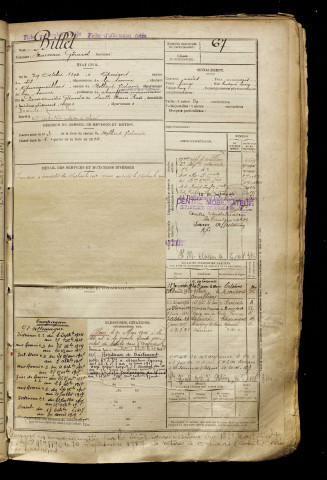 Billet, Marceau Gérard, né le 29 octobre 1894 à Amiens (Somme), classe 1914, matricule n° 67, Bureau de recrutement d'Amiens