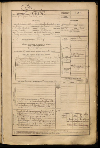Déraine, Romain Jacques Emile Ernest, né le 09 août 1867 à Brailly-Cornehotte (Somme), classe 1887, matricule n° 601, Bureau de recrutement d'Abbeville