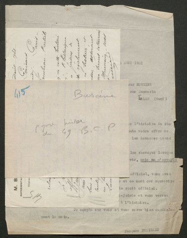 Témoignage de Buseine, Maurice et correspondance avec Jacques Péricard