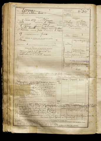 Leroy, Alfred Olivier Marius, né le 09 février 1879 à Poix-de-Picardie (Somme), classe 1899, matricule n° 656, Bureau de recrutement d'Amiens