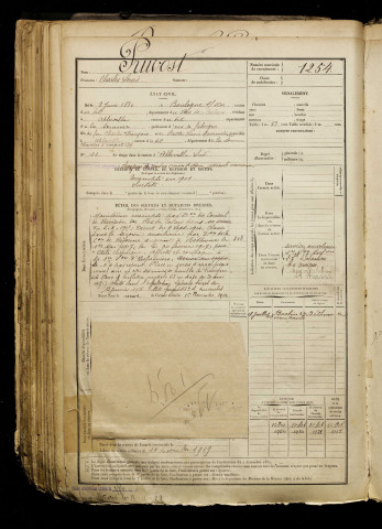 Pruvost, Charles Louis, né le 08 juin 1880 à Boulogne-sur-Mer (Pas-de-Calais), classe 1900, matricule n° 1254, Bureau de recrutement d'Abbeville