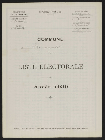 Liste électorale : Equancourt