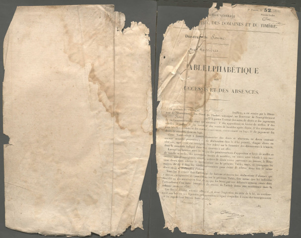 Table des successions et absences du bureau de Rosières-en-Santerre