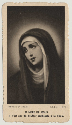 Ô Mère de Jésus, il n'est pas de douleur semblable à la Vôtre. La Vierge Marie
