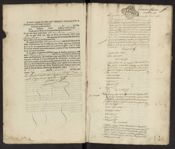 Centième denier du bureau d'Andainville pour la période du 1er avril 1737 au 31 décembre 1738