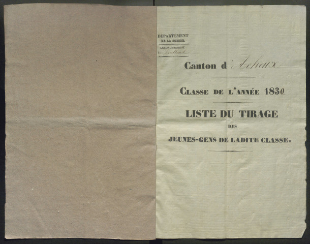 Tirage au sort (arrondissements de Doullens et de Montdidier) de l'année 1830