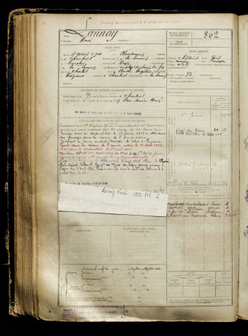 Launoy, Henri, né le 18 mars 1900 à Croix-Fonsomme (Aisne), classe 1920, matricule n° 802, Bureau de recrutement de Péronne