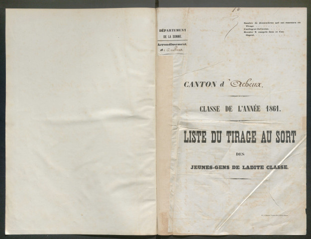 Tirage au sort (arrondissements de Doullens et de Montdidier) de l'année 1861